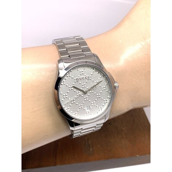 Gucci Men's Watch YA126459 G-Timeless Swiss Quartz Silver Dial Steel 38mm - Picture 11 of 14